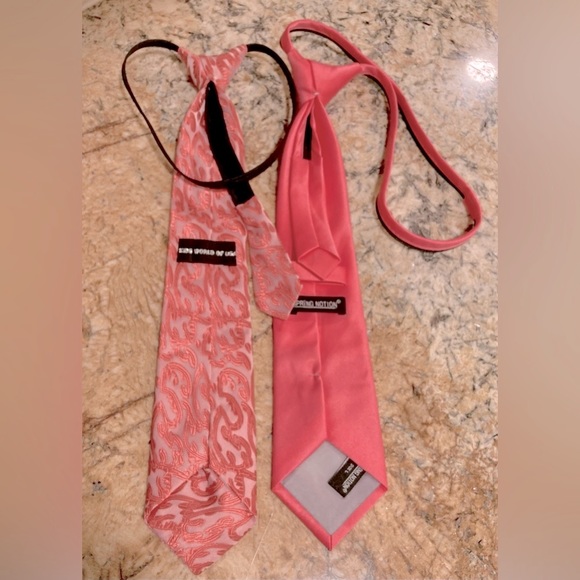 Pack of 2 boys coral pink neck ties in silk - Picture 2 of 2